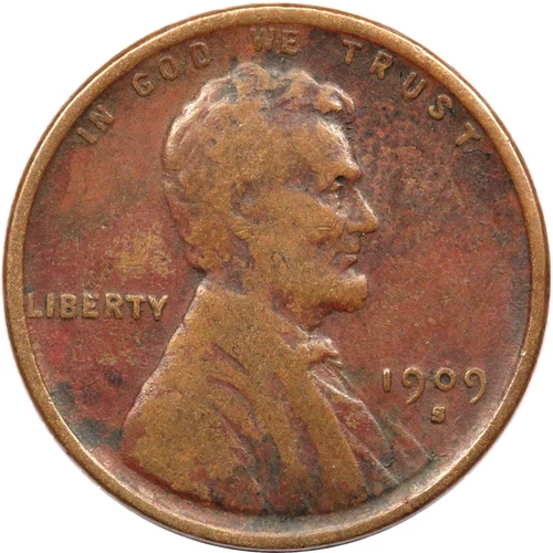1909-S Lincoln Wheat Cent 1C, Very Fine VF, Environmental Damage