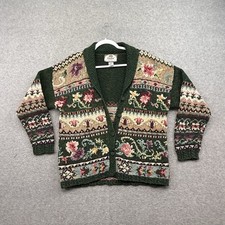 Vintage Tiara Floral Flower Medium Knit Cardigan Ramie Cottage Dainty Grandma