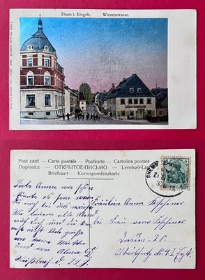 Luna Postcard Thum in the Erzgebirge 1915 View in the Wiesenstrasse with Guest House (170938