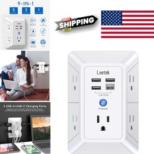 USB Wall Charger Power Strip with 5 Outlets and 1680 Joules Surge Protection