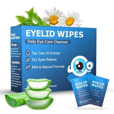 14PCS Tea Tree Oil Eyelid Wipes for Itchy & Dry Eyes, Pre-Moistened Wipes... 