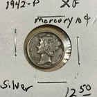 1942 - P XF CONDITION - SILVER MERCURY DIMES - FREE SHIPPING