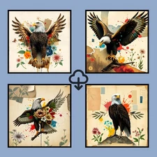 Set 4 Realistic Digital Wall Art Print Eagle Home Decor Printable Instant #93