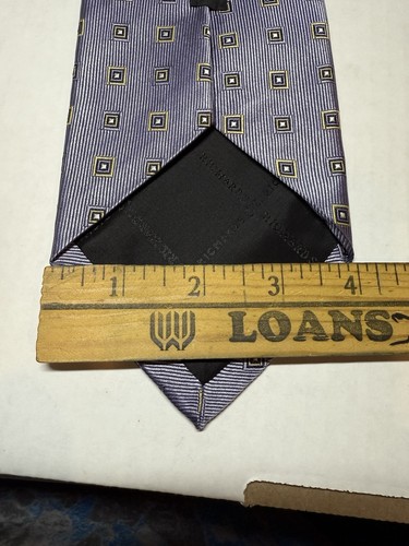 Vintage JZ Richards Seidenkrawatte XL 63,25x4 USA blau silber geometrisches Quadrate Motiv - Bild 4 von 6