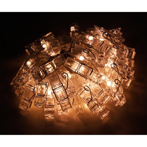 LED Lichterkette mit 50 Clips Wäscheklammer Fotoclip warmweiss batteriebetrieb - Bild 2 von 5