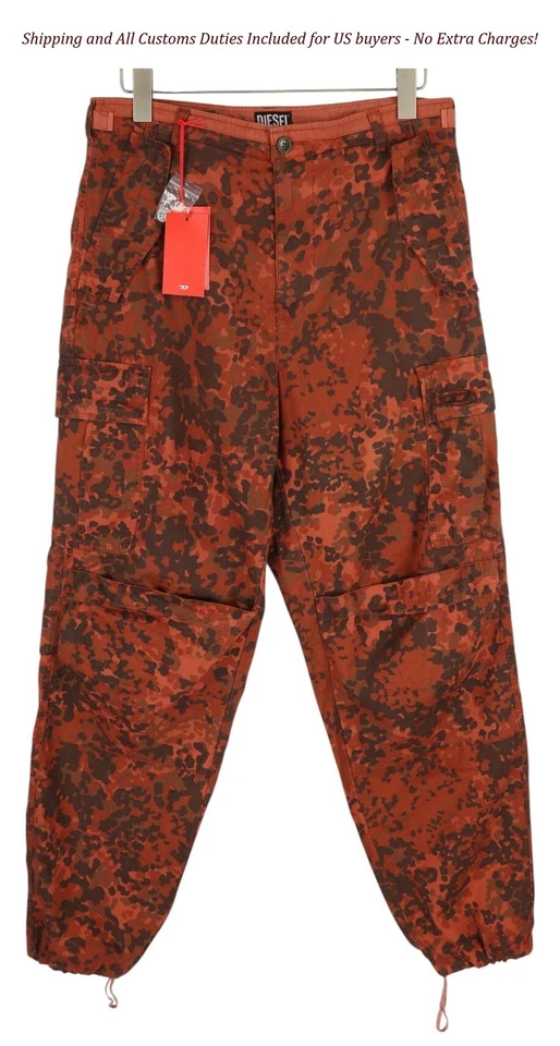 Pantalones para hombre Diesel P-Atlan-Pat W32 naranja camuflaje carga varios bolsillos PVP 295 Foto 2 de 4