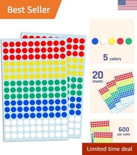 3000 Round Colored Dot Stickers, 0.375" - Perfect for Crafts Organization