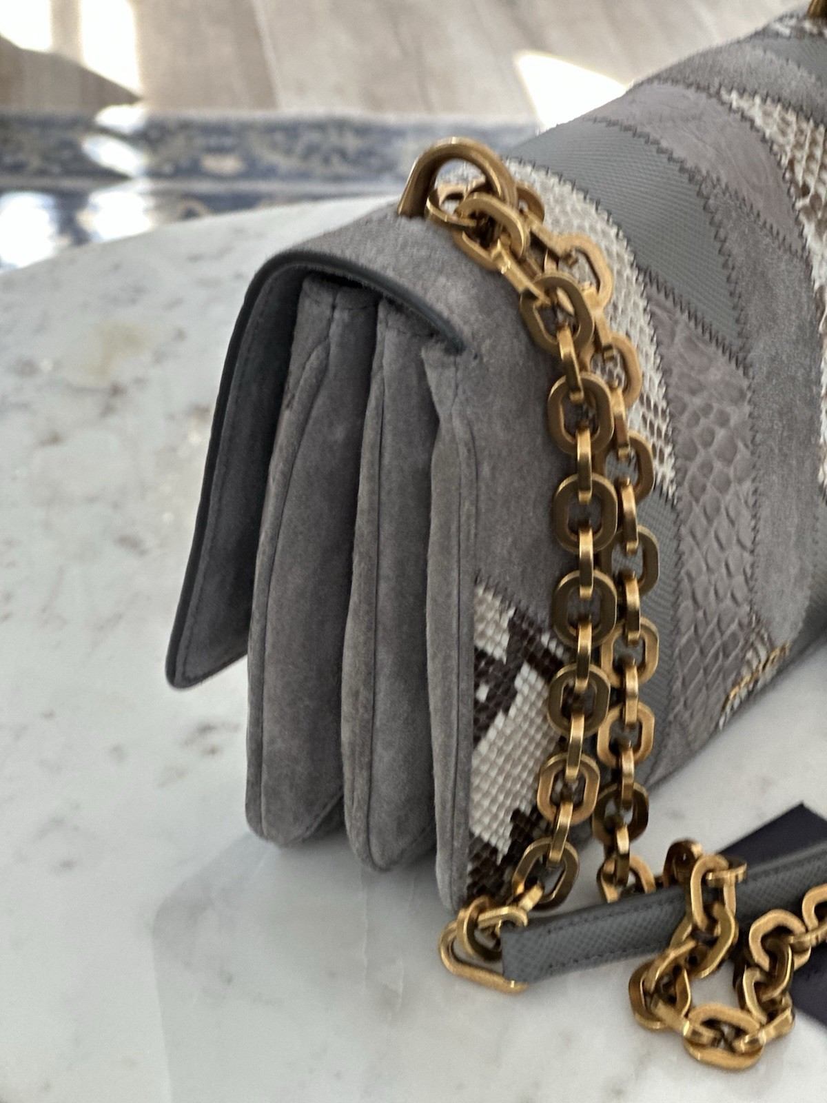 Prada Python Suede Leather Gray Shoulder Crossbod… - image 5