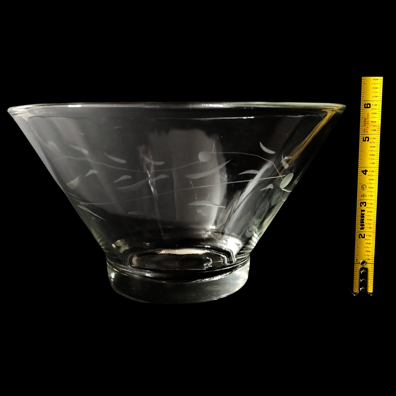 Vintage Large Etched Glass Salad Bowl Centerpiece 10.5" Diameter 6" H