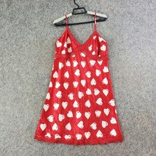 Jaclyn Smith Sleepwear Womens Medium Red Heart Satin Nightgown Chemise Lace Trim