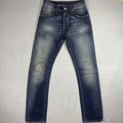 NUDIE Jeans Mens Size 29x34 Average Joe Dark Blue Italy Made Whisker Straight