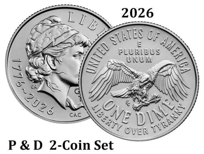 2026 P + D Emerging Liberty SemiQ Dime 10¢ "BU" 2-Coin Set