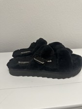 Koolaburra By UGG Furr-ah Slippers Casual Buckle Slide Black Faux Fur Size 9