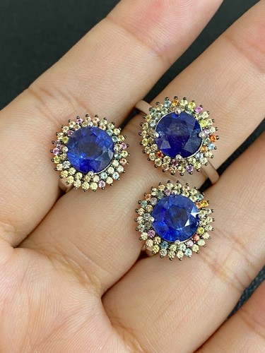NATURAL SAPPHIRE RD 8 MM SAPPHIRE DIAMOND CUT STERLING SILVER 925 RING EARRING - 第 2/13 張圖片