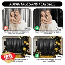 Black Foil Fringe Curtains Streamers Party Backdrop 2 Pack 3.3x8.2ft