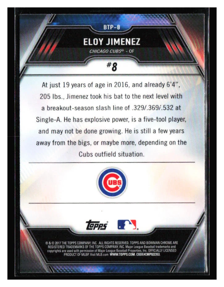 2017 Bowman Chrome Top 100 Refractor #BTP-8 Eloy Jimenez - Image 2 of 2