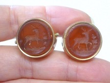 2 Victorian Intaglio Agate Carved Deer Cuff Buttons GF Gold Filled Earrings?