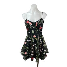 City Studio Black Floral Embroidered Sleeveless Cami Fit & Flare Mini Dress 3/4