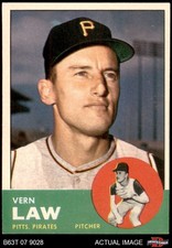 1963 Topps #184 Vern Law Pirates 8 - NM/MT