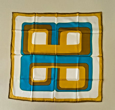 Vintage 1973 TOTES Rain Scarf Water Repellent Geometric - Blue Gold White EUC