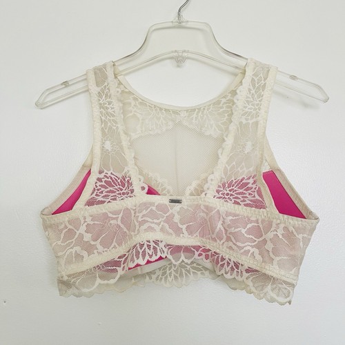 Victorias Secret PINK Lace Mesh Underwire Bralette Size L Cream Padded 36007169 - Picture 3 of 8