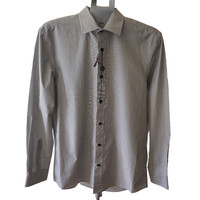 Paul Costelloe  Shirt Mens Large 16 Slim Fit Grey White Striped