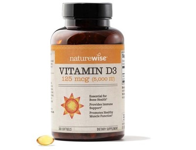 New NatureWise Org & GF VIT D3 360 CT Mini Soft Gel Capsules | 5000 IU | 125 Mcg