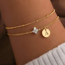 Turandoss Gold Initial Zircon Bracelets for Women Girls, Birthday Gifts, 6 2In