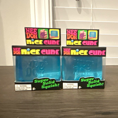 Nee Doh Nice Cube Super Solid Squish Blue Gel Squeeze Ball 3 in