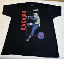 Naruto Shippuden Kakashi Hatake Graphic Black Shirt Size XL Mens