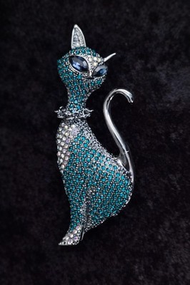 Katze Brosche blau Strass Katze Haustier Schmuck Geschenk Brosche Vintage inspiriert