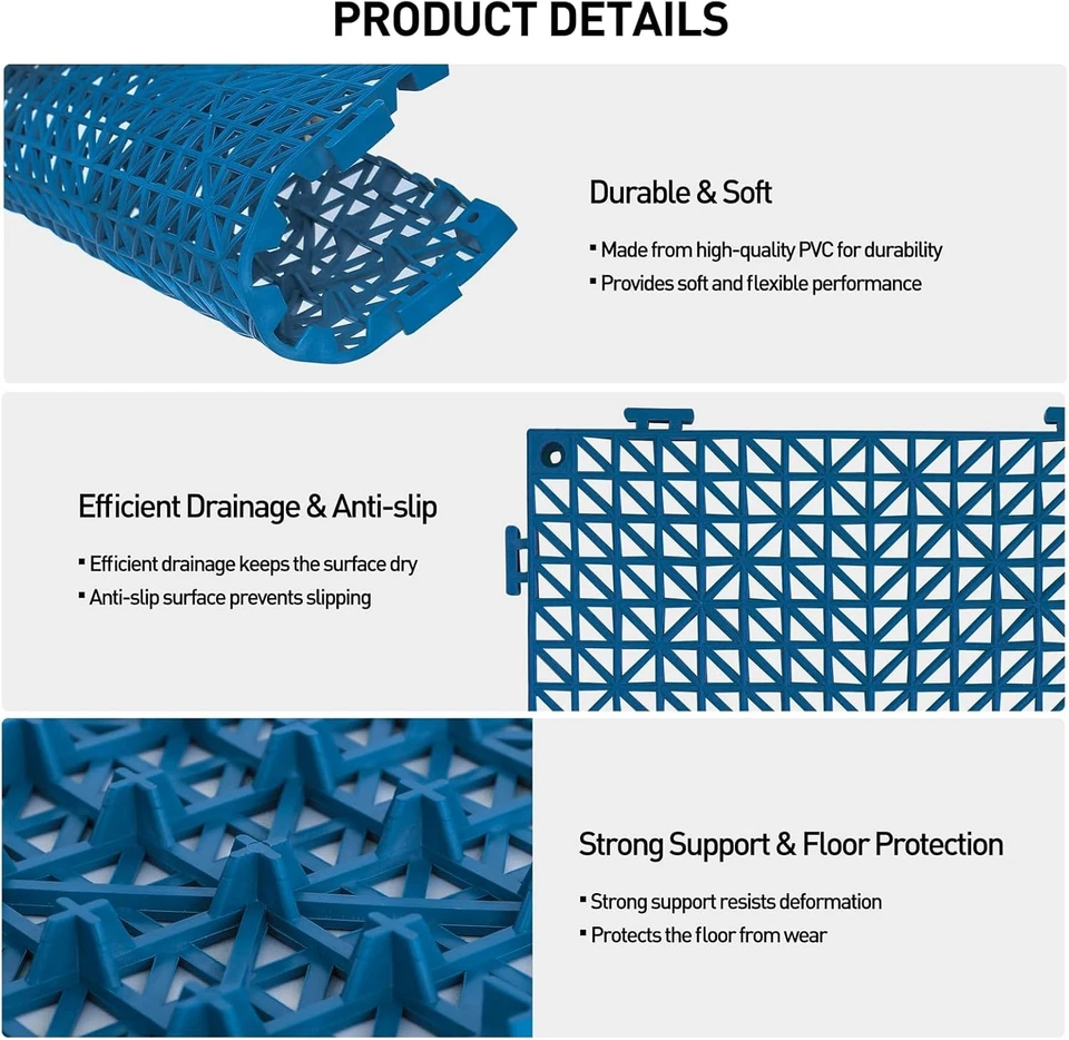 MAXWAVE 18 Pack 12" x Modular Interlocking Floor Mats, Soft PVC Blue  - Image 3 of 4