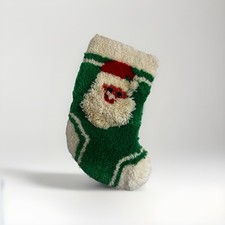 Vintage Santa Completed Latch Hook Rug Christmas Stocking Green 22"