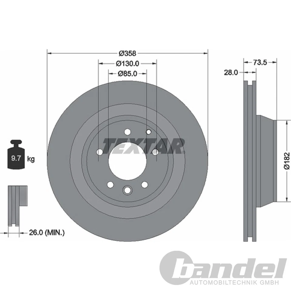 TEXTAR Discos Freno 358mm + Pastillas Traseras Apto para Porsche Cayenne 955/9PA - Imagen 2 de 4