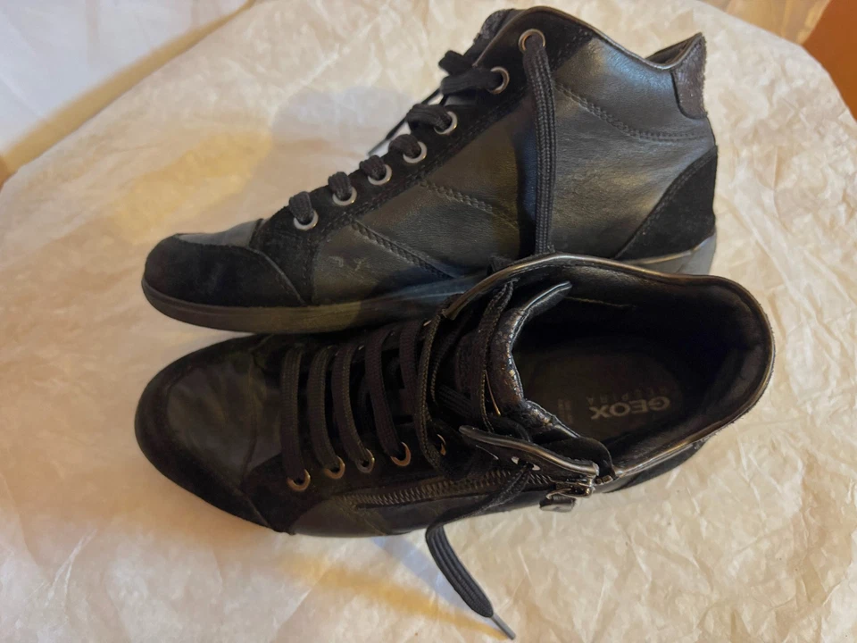 GEOX baskets montantes en cuir noir pointure 38 - Photo 4/4