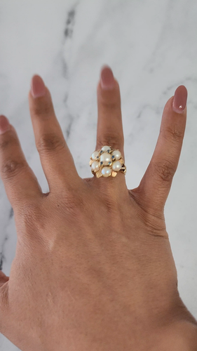 Vintage Freshwater Pearl Cluster Ring with Blue Topaz Accents - Video 1 of 1