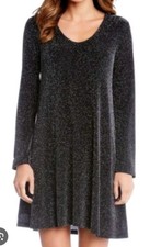 Express Gray Trapeze Swing Knit Mini Dress Long Sleeve V-Neck Pullover Sz Small