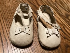 Vintage Pair Used Leather Size 1 Baby Shoes Button Strap