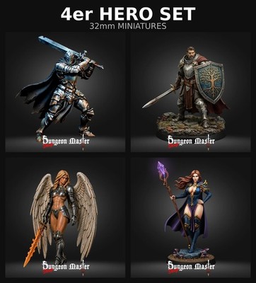 DnD 4er Hero Set Angel Warrior Mage Knight 32mm Miniatures unbemalt