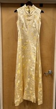 Vintage 1960s Cheongsam Silk Brocade Floral Evening Gown Dress Formal Flare