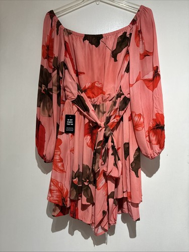 Express Shorty Jumpsuit Floral Salmon Women’s Medium Boho Tropical NEW WITH TAGS - Picture 7 of 9