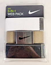 NIB Nike 3-In-1 Golf Web Belt Pack - Black/Tan/White - One Size Fits up to 42"