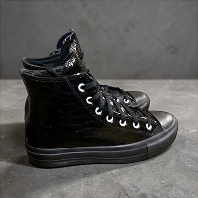 Converse All Star Crocodile Embossed Black High Top Leather Sneakers NEW! 