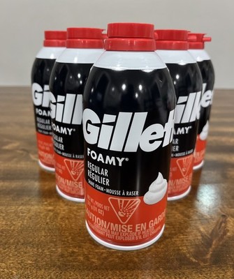Gillette Regular Foamy Shave Foam 11 oz Lot of 6 Quick Rinse Instant Lather
