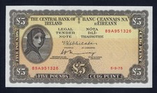Ireland Republic Eire 5 POUNDS 1975 P-65 AU-UNC