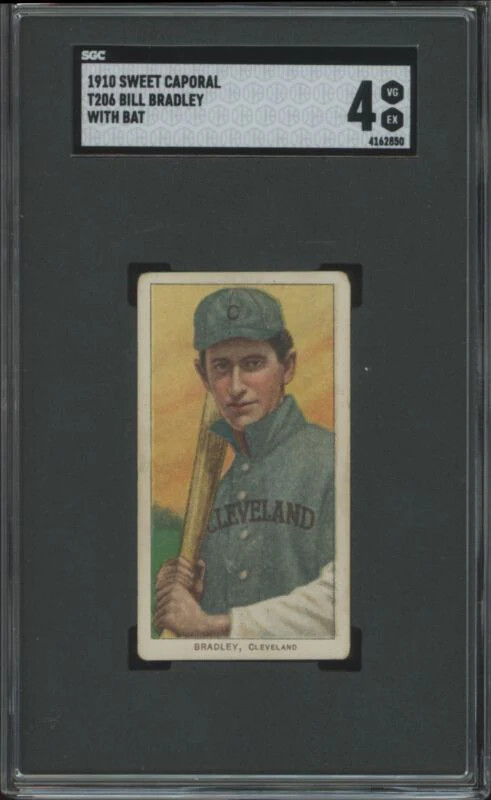 1909 T206 BILL BRADLEY NNO VG-EX WITH BAT SWEET CAPORAL 350 SGC 4 CLEVELAND NAPS