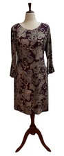 Tommy Hilfiger Dress Women Size 14 Burgundy Scrolling Paisley Print Bell Sleeve