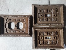 3 Vintage Kunststoff Kunstleder Steckdose Abdeckung und Schalter Platten
