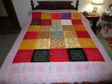 Hand Stitched EMBROIDERED BLOCK DESIGN Satiny...