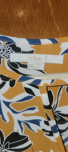 Mustard Yellow Blue & White Floral Sleeveless Keyhole Tunic Top XS MINT COND - Picture 4 of 6